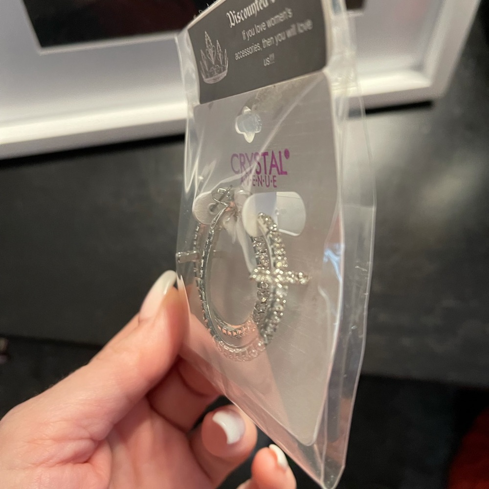 Silver tone cross hoops - New